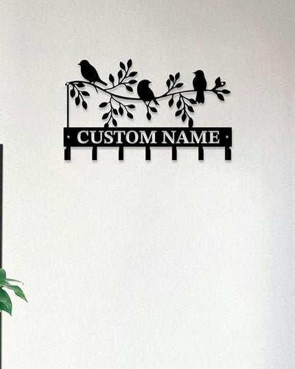Personalized Custom Name Birds of Trees Wall Key Hooks,Metal Birds of Trees Art Clothes Hooks,Metal Birds of Trees Wall Home Storage Decorative,For Front Door, Hallway, Kitchen, Bedroom(Style H)
