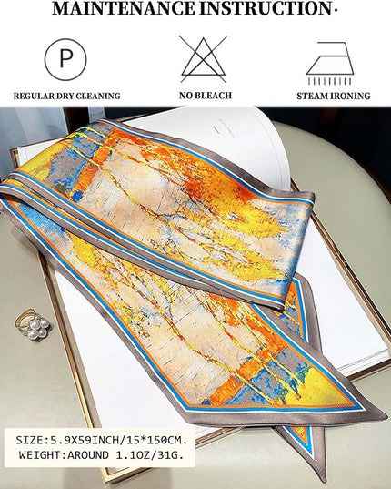 Head Scarf Purse Handle Neck Satin Hair Scarfs For Bag Lightweight Silky Long Thin Women's Fashion Scarves 59 * 5.9”
