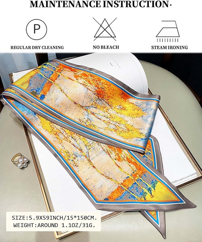 Head Scarf Purse Handle Neck Satin Hair Scarfs For Bag Lightweight Silky Long Thin Women's Fashion Scarves 59 * 5.9”