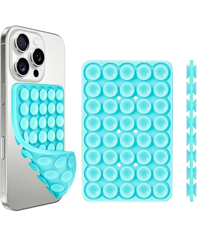 1 Pack Silicone Suction Cup Phone Case Mount Double Sided, Hands-Free Strong Grip Holder for Selfies and Videos, Silicon Phone Stand Sticky for iPhone and Android Sky Blue