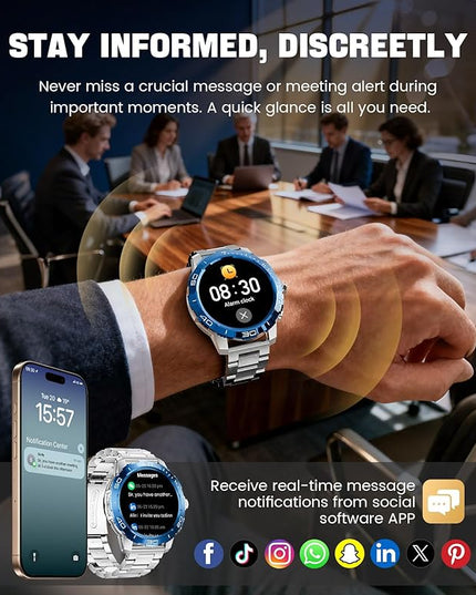 LIGE Smart Watches for Men, Make/Answer Call, 600mAH Battery, 200+ Sports Modes, 1.43" AMOLED Fitness Watch with Heart Rate/Sleep Monitor, Business Sport Smart Watch for Android iOS, Silver Blue