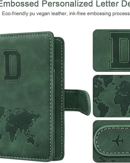 Personalized D Passport Holder Cover Initial Letter Travel Wallet RFID Blocking Passport Cover Credit Card Holder Case Passport Book Holders for Women and Men, Pine Green-D