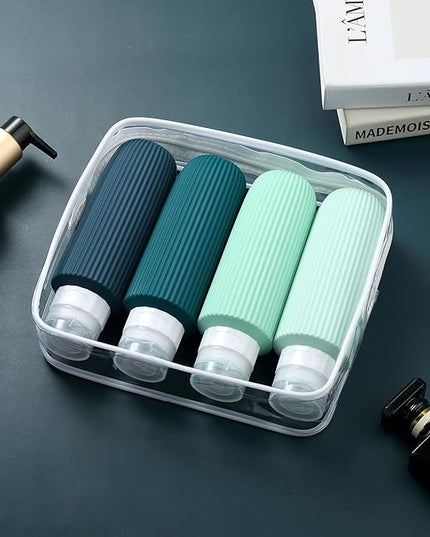 Travel Bottles for Toiletries, Large 6oz Travel Size Containers, BPA Free Leak Proof Tubs Refillable Liquid Accessories with Toiletry Bag for Cometic Shampoo and Lotion Soap (4 Pack)