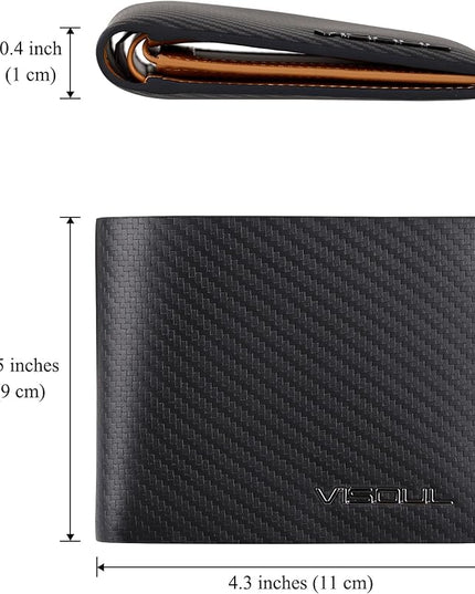 VISOUL Mens Carbon Fiber Leather Bifold Wallet with 2 ID Windows, RFID Blocking Stylish Wallet for Men with 2 Cash Compartments (Black+Yellow)