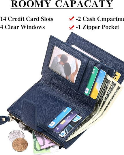 Falan Mule Women's Royal Blue Leather Wallet with RFID Blocking, Card Holders, and Coin Pouch