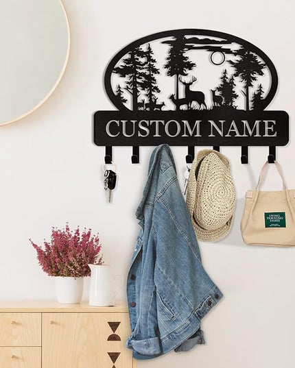 Dyoart Personalized Key Holder for Wall, Custom Metal Deer Cabin Key Hooks with Name, Metal Key Holder Hooks Organizer Rack, Key Hanger Decor for Kitchen, Entryway, Hallway, Office, Doorway