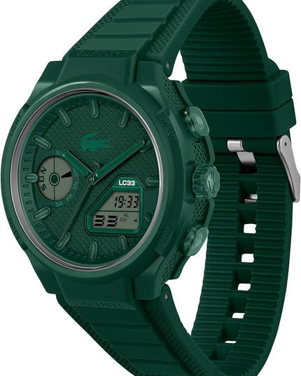 Lacoste LC33 Men's Analog-Digital Watch – TR90 Case, World Clock, Stopwatch, Alarm, Backlight, Textured Silicone Strap, Premium Fashion Timepiece - Gift for Him - 45mm