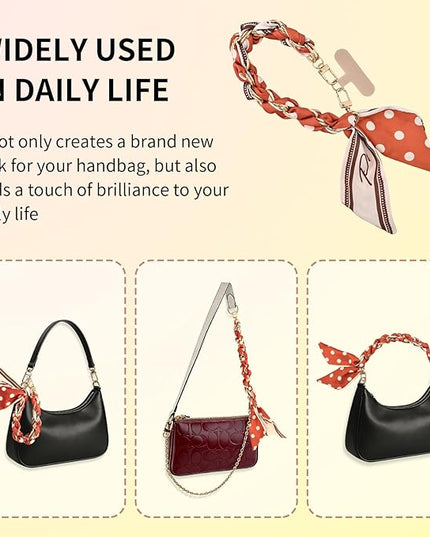 Fycyko Phone Wrist Strap with Gold Metal Scarf and Universal Tether Tab, Aesthetic Print Design Ribbon Chain, Multi-Purpose Accessories for Bag Key Cellphone for Men Women Girls-Orange Polka Dot