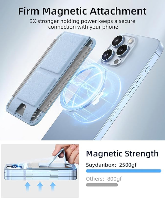 Magsafe Wallet with Angle Adjustable Stand, Magnetic Card Holder for iPhone 16/15/14/13/12 Series (Not for iPhone Mini), 1 Slot, 6 Cards, Blue