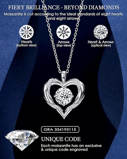 Beam & Bask 2-3 Ct Moissanite Heart Necklaces for Women, 18K Gold Plated Romantic Pendant for Anniversary Birthday, 925 Sterling Silver Jewelry for Wife Girlfriend Mom Her