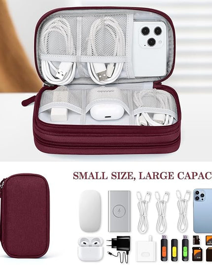 FYY Electronic Organizer, Travel Cable Organizer Bag Pouch Electronic Accessories Carry Case Portable Waterproof Double Layers All-in-One Storage Bag for Cable, Cord, Charger, Phone, Earphone Wine Red