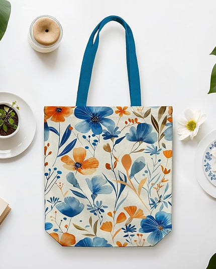 Tote Bag for Women, Reusable Zippered Canvas Bag with Handles Pocket Thick Canvas, for Grocery Shopping Beach Gift