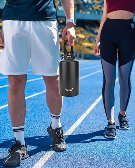 Water Bottle Insulated 32oz 40oz 64oz 128oz Straw Lid Spout Lid & 3 Lids, Leak Proof, Vacuum Insulated,Stainless Steel Water Bottle Wide Mouth for Sports, Gym or Office