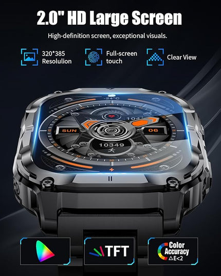 Military Smart Watch for Men(3 Bands),1000mAh/2 HD Large Screen Smartwatch, Flashlight/110+ Sports Modes, Fitness Tracker Watch for Android iOS,Light Black