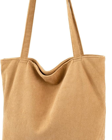 Iioscre Corduroy Tote Bag for Women,Hobo HandBags with Zipper,Large Capacity Casual Shoulder Handbags with Inner Pockets