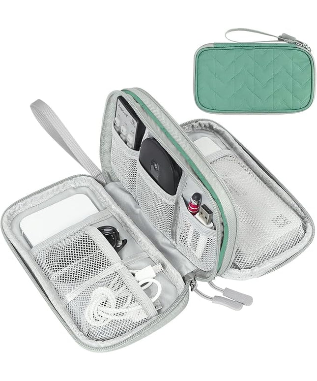 FYY Electronic Organizer, Travel Cable Organizer Bag Pouch Electronic Accessories Carry Case Portable Waterproof Double Layers All-in-One Storage Bag for Cable, Cord, Charger, Phone,-Pattern Green