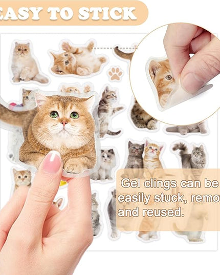 20 Pcs Cat Thick Gel Clings Kitten Window Gel Clings Decals Stickers for Kids Toddlers and Adults Cute Reusable Window Clings for Home Airplane Classroom Nursery Cat Party Supplies Decorations