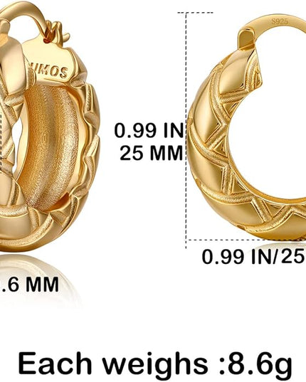 18K Gold Plated Chunky Hoop Earrings for Women Fashion Thick Gold Hoops Set Jewelry for Birthday Christmas Gifts