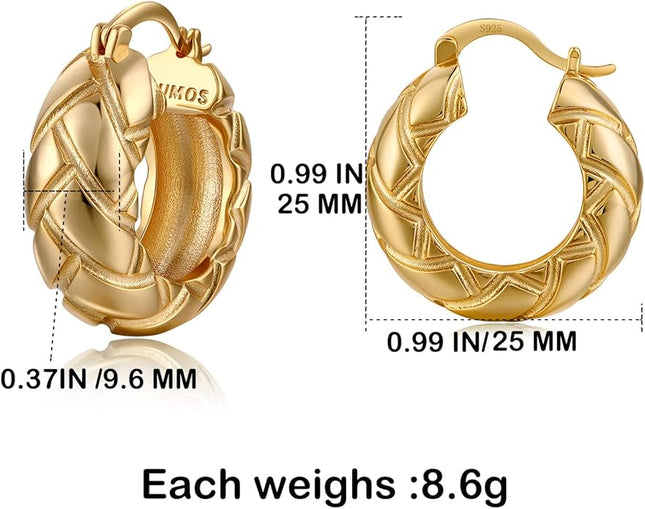 18K Gold Plated Chunky Hoop Earrings for Women Fashion Thick Gold Hoops Set Jewelry for Birthday Christmas Gifts