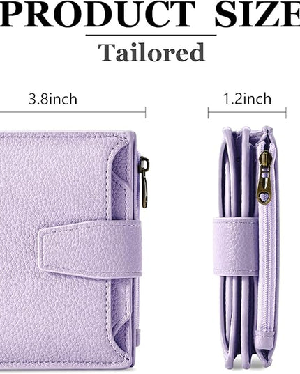 Airkit Small Wallet Women RFID Blocking Soft Leather Bifold Compact Card Holder Wallet for Women with Zipper Coin Pocket 4 ID Window