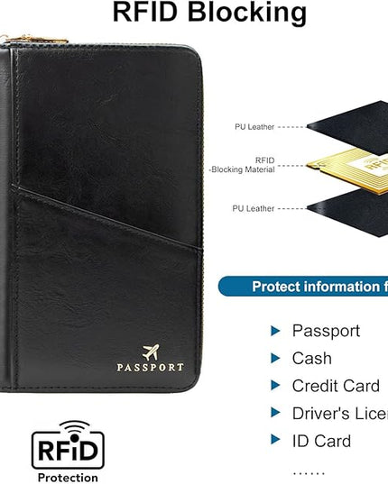 Passport Holder for Travel Women and Men RFID Passport Holder with Card Slots Holder Passport Case Passport cover Passport Wallet Travel Essentials and Accessories (Zipper, ZN-Black Zipper)