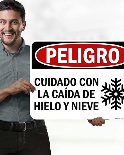 Danger Watch for Falling Ice and Snow Bilingual Sign, 18x24 Inches, Rust Free .063 Aluminum, Fade Resistant, Made in USA by My Sign Center