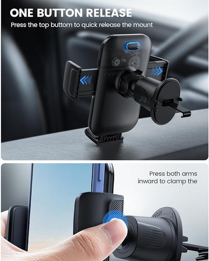 Lamicall 2026 Wider Clamp & Metal Hook Car Phone Holder Vent [Thick Cases Friendly] Phone Holders for Your Car Mount Automobile Hands Free Cradle Air Vent for iPhone 17 16 15 Pro Max Dark Grey