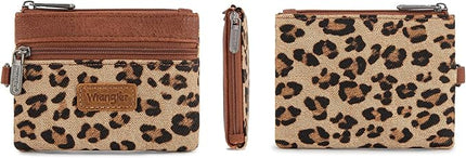 Montana West Wrangler Small Wallet for Women Leopard Print Wristlet Wallets Mini Change Pouch Brown