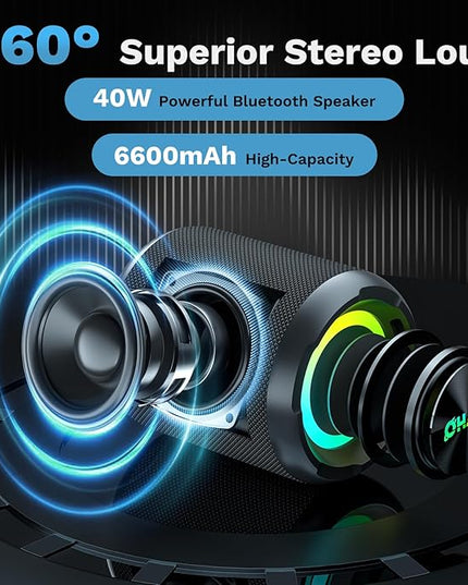 OHAYO 40W Wireless Portable Bluetooth Speaker with Lights, IPX7 Waterproof, Loud Sound, RGB Lights,TWS Pairing, AUX&TF-Card in, for Home/Party/Travel/Outdoor/Beach