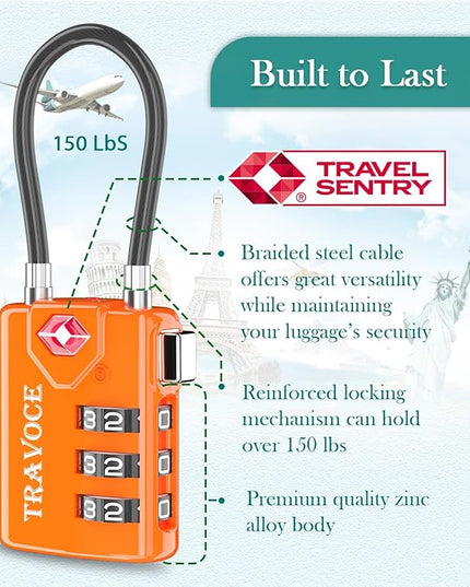 TSA Approved Luggage Locks, Travel Locks Which Also Work Great as Gym Locks, Toolbox Lock, Backpack and More, Orange 6 Pack