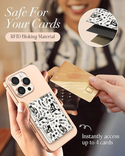 Shorogyt for Magnetic Phone Wallet Compatible with Magsafe Card Holder -Cute Luxury Slim Leather Mag Wallets for Women Fit 4 Cards,for iPhone 17/16/15/14/13/12 Series for Apple RFID Magnet, Floral Cat