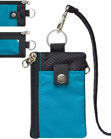 Minimalist RFID Blocking Small Wallet with ID Window,WaterResistant Zip Id Case Wallet with Lanyard Keychain for Cards,Cash,Travel,Women,Men