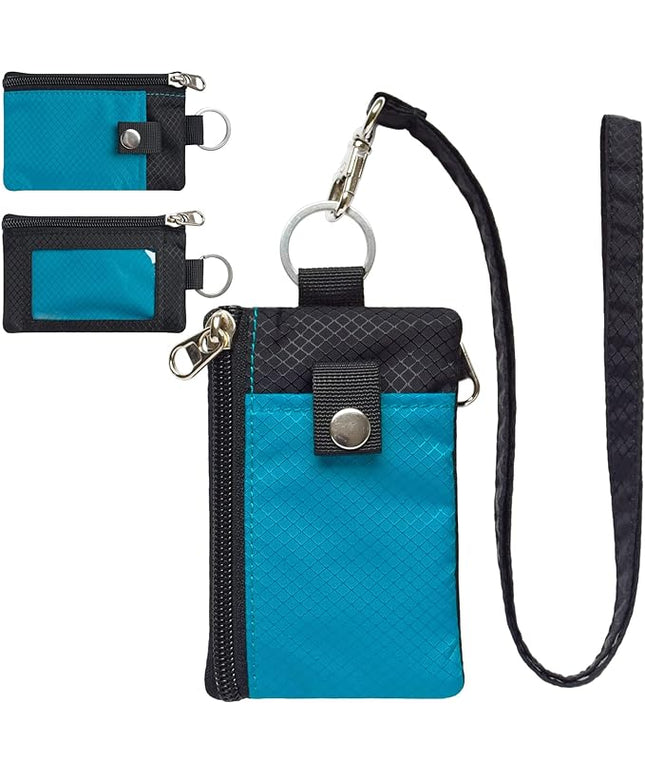 Minimalist RFID Blocking Small Wallet with ID Window,WaterResistant Zip Id Case Wallet with Lanyard Keychain for Cards,Cash,Travel,Women,Men