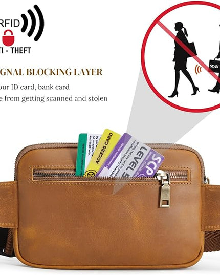 S-ZONE Fanny Packs for Women Genuine Leather RFID Blocking Crossbody Bags Purses Sling Waist Chest Bag Gifts Travel Running Adjustable Strap Men