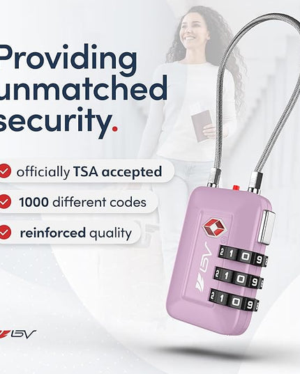 TSA Accepted Luggage Travel Lock, Set-Your-Own Combination Lock for School Gym Locker, Luggage Suitcase Baggage Locks, Filing Cabinets, Toolbox, Case (Purple, 6 Pack)