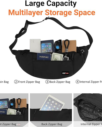 MAXTOP Large Crossbody Fanny Pack with 4-Zipper Pockets,Gifts for Enjoy Sports Festival Workout Traveling Running Casual Hands-Free Wallets Waist Pack Phone Bag Carrying All Phones