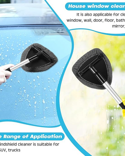 Baderke 10 Pcs Windshield Cleaner Tool Car Window Cleaning Supplies with Extendable Handle Include 6 Washable Microfiber Bonnets 2 Empty 60ml Spray Bottle Glass Wiper Kit (Gray)