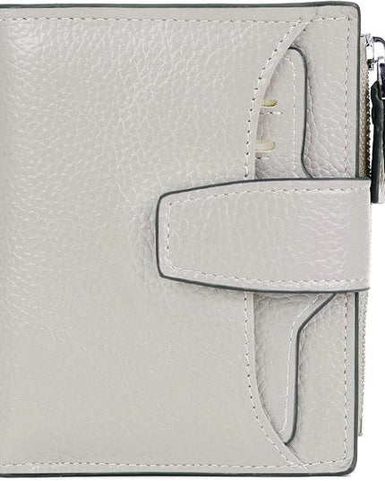 AINIMOER Women's RFID Blocking Leather Small Compact Bi-fold Zipper Pocket Wallet Card Case Purse with id Window