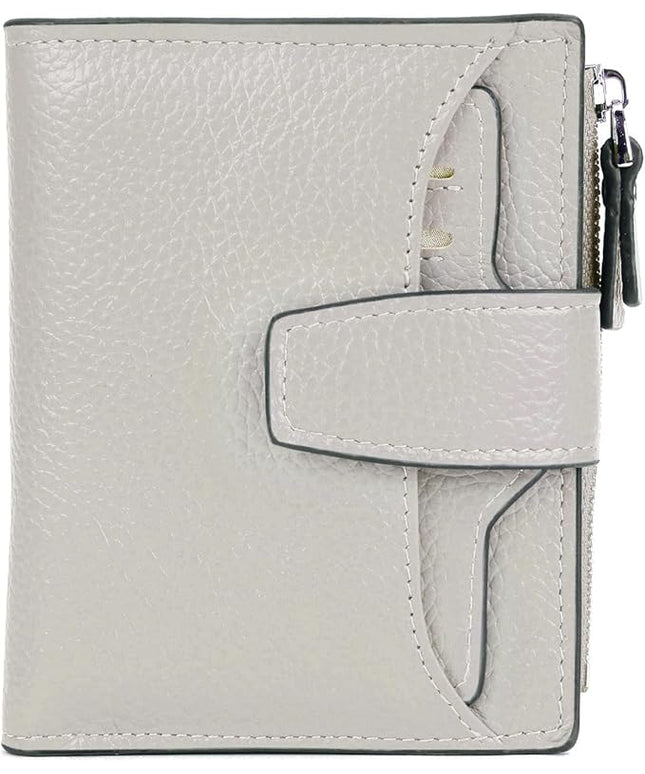 AINIMOER Women's RFID Blocking Leather Small Compact Bi-fold Zipper Pocket Wallet Card Case Purse with id Window