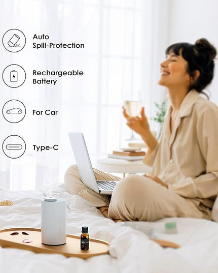 Airversa Waterless Diffuser for Essential Oil, Car Diffsuer, Battery Operated Nebulizer, 0.7 Fl Oz/ 20mL, Mini Scent Air Machine, 3 Timers & 3 Mist Levels for Home, Room, Car, Office - AN6 Green Lily