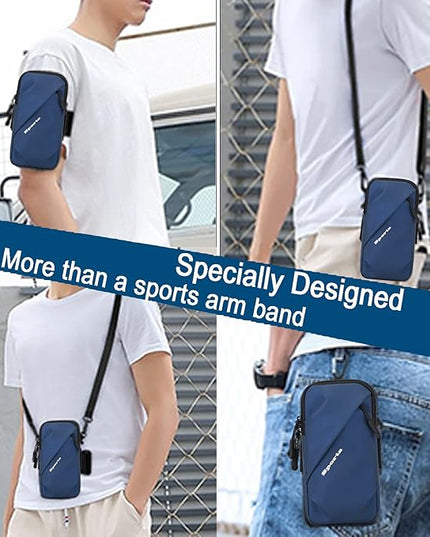 Phone Holder Armband, Small Crossbody Shoulder Holsters Bag with Arm Band, Fits iPhone and Android, Use for Running, Walking, Hiking & Biking (6.7 Inches, Blue)