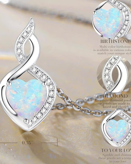 FANCIME 14K Solid White Gold Heart Birthstone Necklace with Diamond Pendent Birthday Gifts for Mom Women, Sterling Silver Chain 16" + 2" Extender
