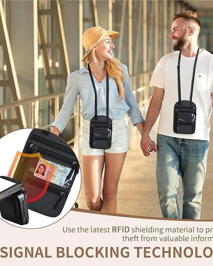 Passport Holder for Travel, RFID Travel Pouch Neck Wallet, Waterproof Passport Wallet for Women and Men, Dark Gray