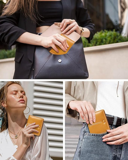 TFKGS Womens Wallet RFID wallet women small wallets woman Thin Credit Card Holder for women Bifold Compact Pocket Ladies Mini Slim wallet purse Vegan Leather Yellow