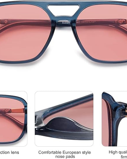 SOJOS Retro Aviator Sunglasses for Women Men,Trendy Rectangle Womens Mens Shades Sun Glasses SJ2202