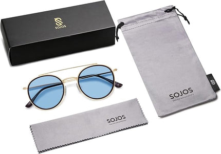 SOJOS Retro Vintage Round Polarized Sunglasses for Women Men Small Double Bridge Circle Sunnies SJ1104