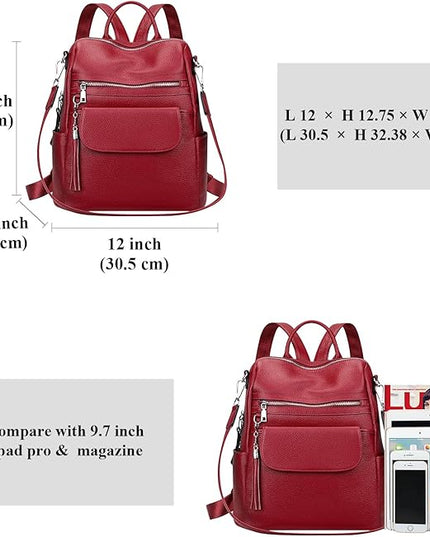 ALTOSY Genuine Leather Backpack Purse for Women Large Convertible Shoulder bag Ladies Crossdody Bag with Tassel(S115 Wine Red)