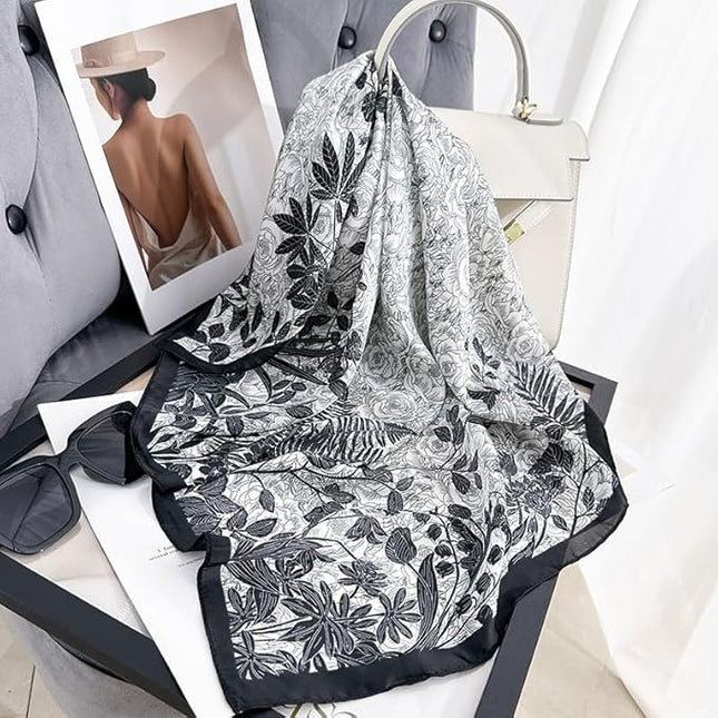 MINIDORA Satin Scarves for Women 27.5 × 27.5 inches Medium Square Elegant Silk Feeling Head Scarf