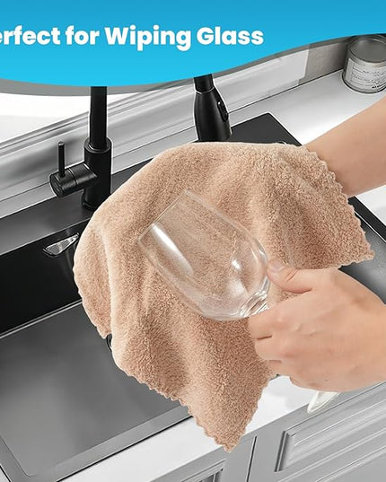12 Pack Cleaning Cloth,Ultra Soft Absorbent Quick Drying Microfiber Cleaning Rags,No Scratches,Reusable,Washable,Lint Free Cleaning Towels for Kitchen,Window,Glass,car,11.8"×11.8"(Camel)
