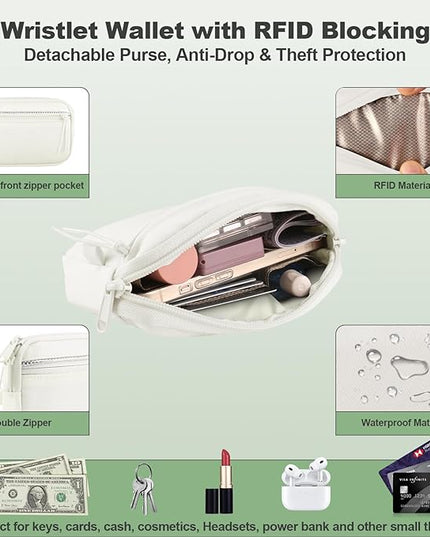Clip and Go Strap for Phone with Wallet Crossbody, Adjustable Phone Lanyard with Detachable RFID Wristlet Wallet, Pattern Strap, Cream&Silver (M)